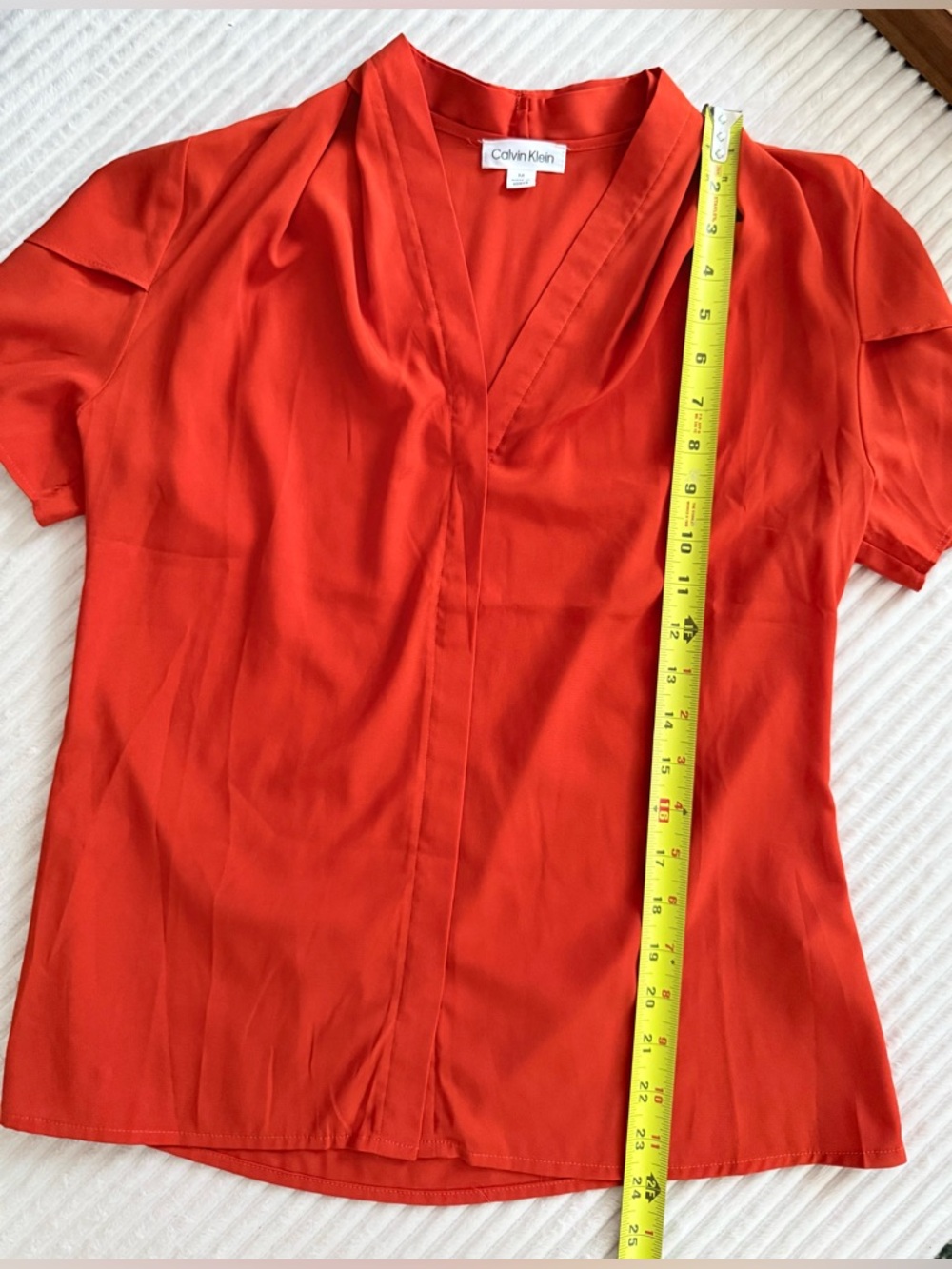 NWOT Calvin Klein Women's Orange Silky Tulip-Sleeve Blouse Medium - Picture 9 of 14